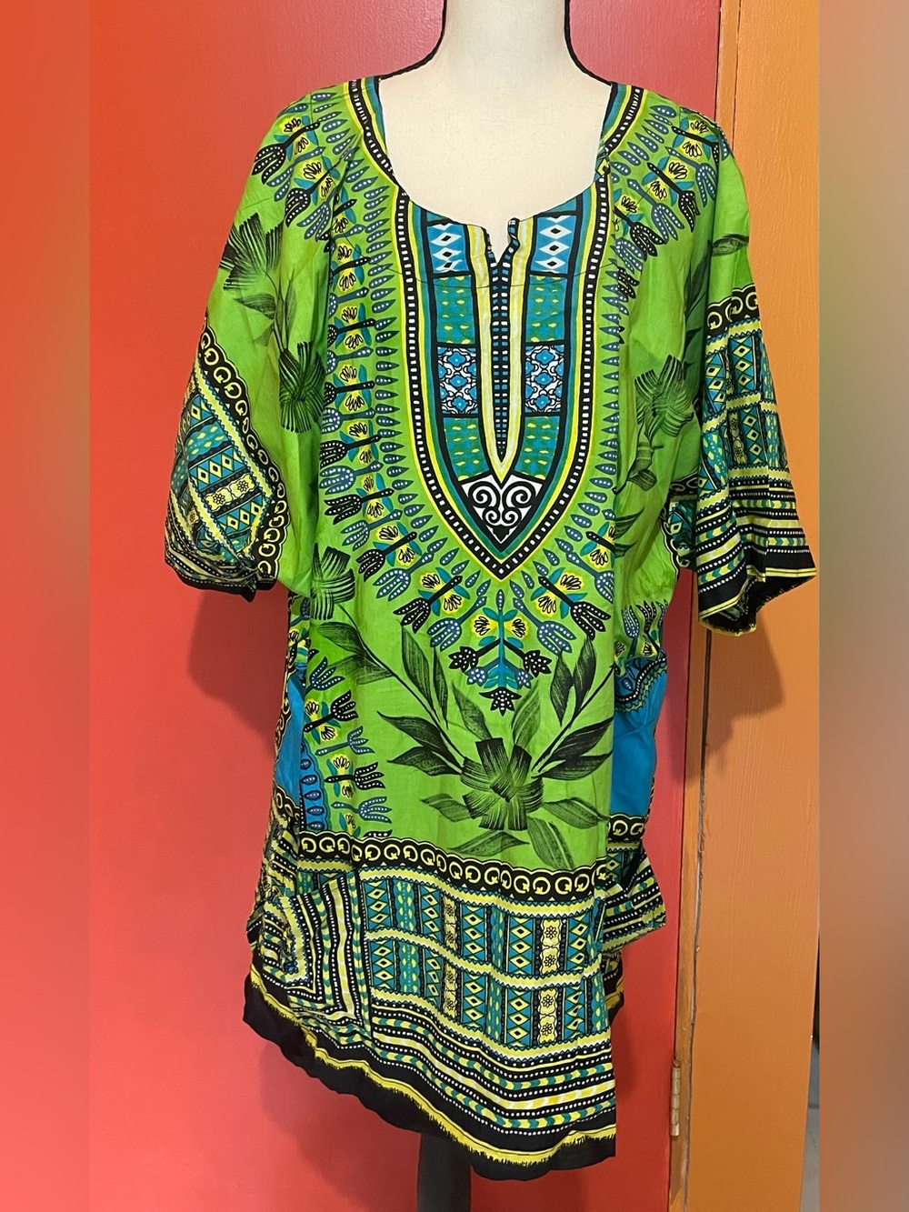 Funky People Vibrant Green Dashiki Style Tribal Shirt w/Pockets NWT 3XL Vintage